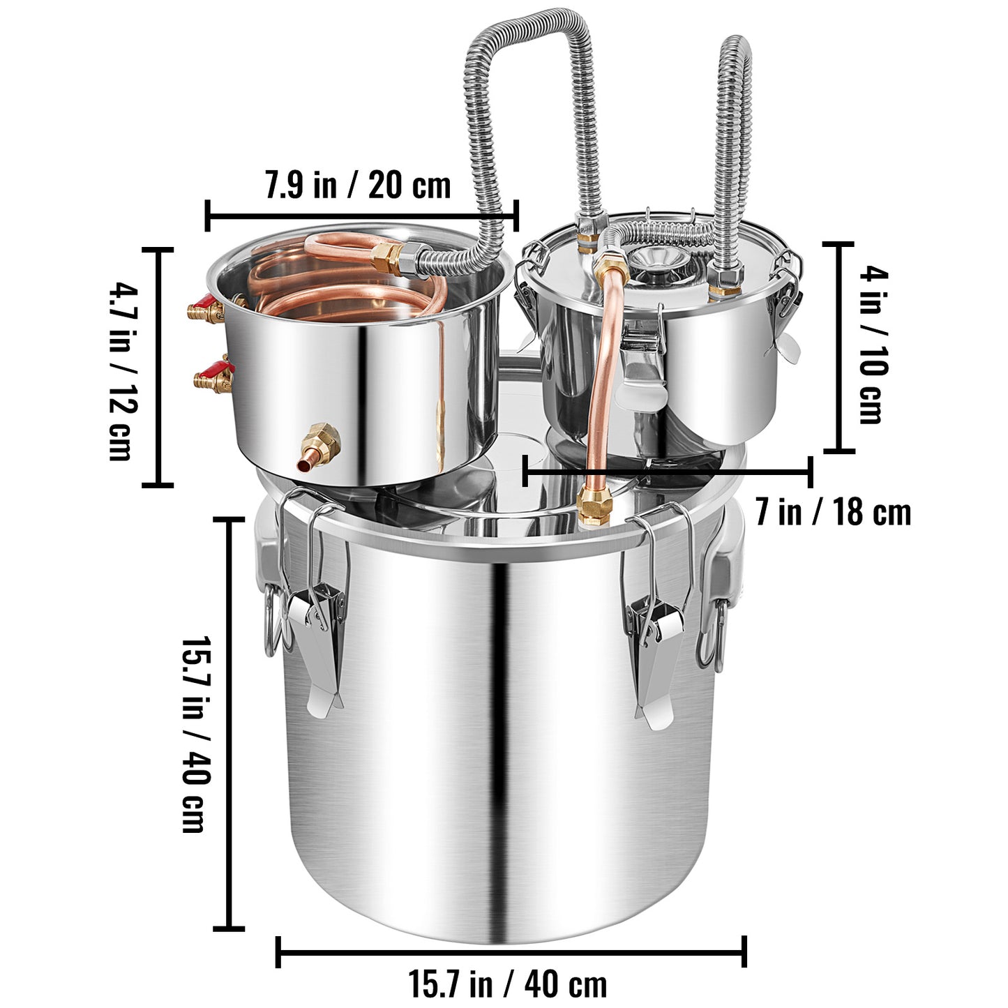 VEVOR Alcohol Still, 13.2Gal 50L Stainless Steel Water Alcohol Distiller Copper Tube Home Brewing Kit Build-in Thermometer For DIY Whisky Wine Brandy, Silver